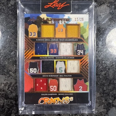 Leaf Crazy8s 12/25 Kareem Wilt Hakeem Ewing NBA Legends Game Used Jersey Card - Image 1 of 2