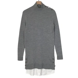 VERONICA BEARD soval Pullover Gr. S grau Merinowollmischung Lagenlook Knöpfe L/S - Bild 1 von 10