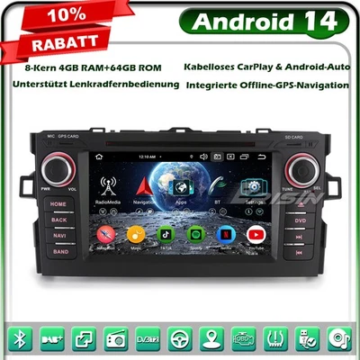 8-Kern 64GB CarPlay Android 14 GPS Autoradio Navi DAB+ DVD Wifi für Toyota AURIS - Bild 1 von 4