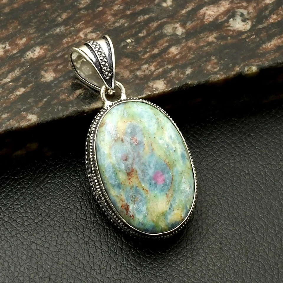 Colgante de piedras preciosas de zoisita de rubí hecho a mano diseño antiguo joyería regalo 2,2" AP-45212 Foto 1 de 1