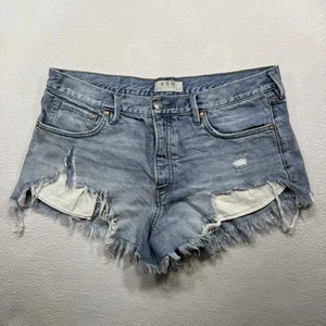 We The Free Cutoff Shorts Women’s 30 Blue Ripped Holes Distressed Button Fly - Picture 1 of 6