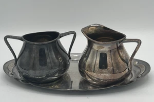 Vintage Rogers 2467 Creamer Sugar Tray Silver Plate Tarnished Mid Century Modern - Picture 1 of 8