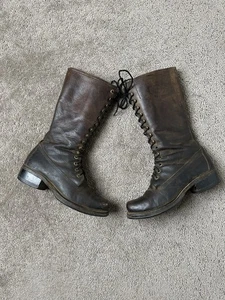 Botas de mujer vintage años 90 cuero marrón hasta la rodilla con cordones cuadradas, talla 7 B - Imagen 1 de 11