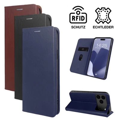 PHASE9 TEC-EXPERT ECHT LEDER Handyhülle für iPhone 17 Pro Air Pro Max RFID Klapphülle Case 9H Glas