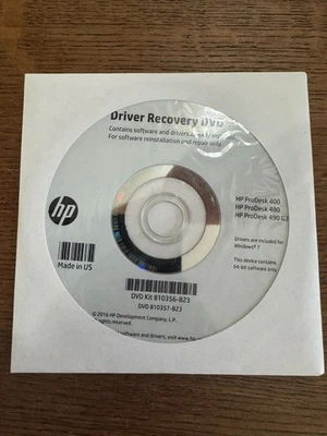 New HP Driver Recovery DVD Windows 10 ProDesk 400/480/490 G3 810356-B23 - Image 1 of 2