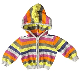 🧶 Carter’s 24M Rainbow Stripe Knit Hoodie Toddler Girls Full Zip Sweater Jacket - Picture 1 of 8