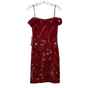 Carmen Marc Valvo rotes Cocktailkleid Pailletten bestickt schulterfrei Gr. 2 - Bild 1 von 16