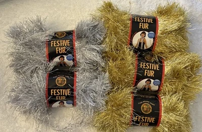 Lion Brand Festive Furs SILVER METALLIC GOLD METALLIC Lot of 5 Skeins - Image 1 of 4