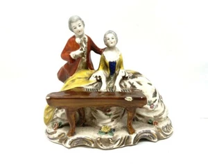 Vintage Germany G.M. 588 Porcelain Ceramic Figurine Lady Piano Couple Dress - Picture 1 of 8