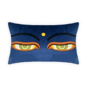 Swayambhu Blue Buddha Eyes Handmade Decorative Embroidered Cushion - Picture 1 of 7
