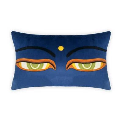 Swayambhu Blue Buddha Eyes Handmade Decorative Embroidered Cushion - Image 1 of 4