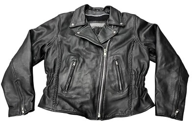 Vintage Unik Leather Motorcycle Jacket Women’s XL Crop Biker Black 80s Moto - Image 1 of 4