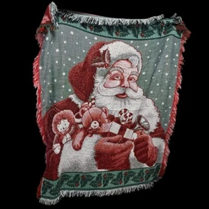 Manta de Navidad Papá Noel Raggedy Ann Muñeca Oso Rojo Verde Flecos Tapiz - Imagen 1 de 6