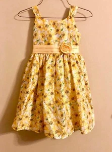 Younglands Pretty Yellow Floral Sparkle Dress Girls Size 6X - Picture 1 of 3