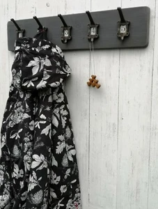 HANDMADE School Cloakroom style WOODEN Coat Rack with chrome or cast iron hooks - Picture 1 of 15