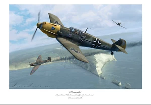 BATTLE OF BRITAIN FIGHTER ACE  WICK BF109E JG2 LIMITED EDITION SIGNED PRINT - Picture 1 of 4