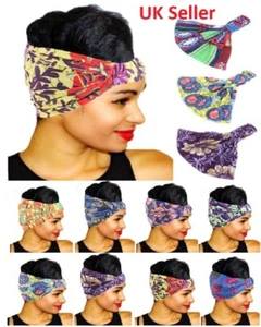 African Print Elastic Cotton Headband Turban Hair Accessory Women Girls Wrap - Picture 1 of 25