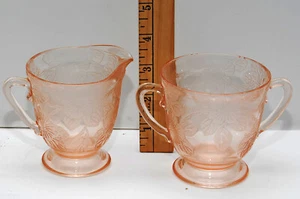 Pink Dogwood Depression Glass Sugar and Creamer Apple Blossom - Picture 1 of 3