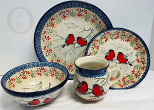 New*CERAMIKA ARTYSTYCZNA POLISH POTTERY*Red Bird Place Setting*24256U S219 - Picture 1 of 14