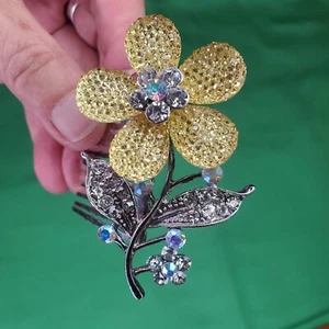 Antique Acrylic Rhinestone Silver Tone Metal Flower Floral Daisy Hair Comb 3" - Picture 1 of 9