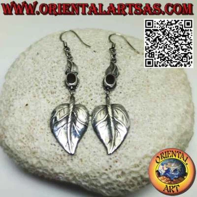 Orecchini in argento 925 ‰ con corniola ovale e foglia cuoriforme pendente - Immagine 1 di 4
