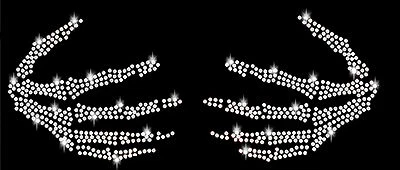 Strasssteine Hände Hand Skelett Skull Bügelbild Hotfix Applikation Silber Finger - Bild 1 von 4