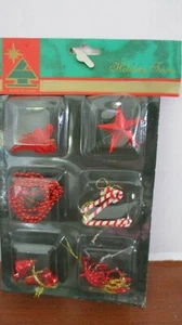 Holiday Trims~ Red MINI CHRISTMAS TREE ORNAMENTS,TOPPER, GARLAND SET~NEW - Picture 1 of 4