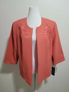 MWT KORET Women's Jacket 3/4 Sleeve Round Neck Open Front Shoulder Pads.Size 8 - Picture 1 of 12