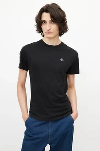 VIVIENNE WESTWOOD BLACK EMBROIDERED ORB LOGO COTTON T-SHIRT Sz XL - Picture 1 of 6