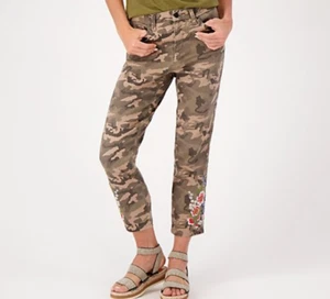 Laurie Felt - Regular Silky Denim Ankle Straight Jeans w/ Embroidery - Camo - XL - Picture 1 of 5