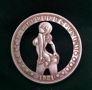 Handgeschnittene Hobo-Münze sexy Mädchen Bikini am Strand Anime Fantasie Kunst Hobo Nickel - Bild 1 von 3