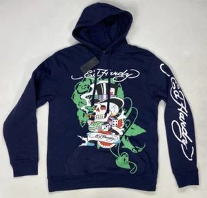 Ed Hardy Skull Dice Graphic Pullover Hoodie Men Small Blue - Picture 1 of 10