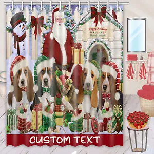 Basset Hound Shower Curtain Personalized Hooks Many Dog Designs Christmas NWT - Picture 1 of 21