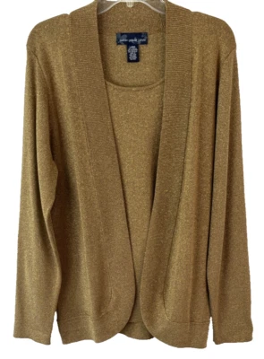 Suéter Cárdigan Susan Graver Metálico Imitación Twinset Talla L Dorado Pull On Mujeres WB16 Foto 1 de 4