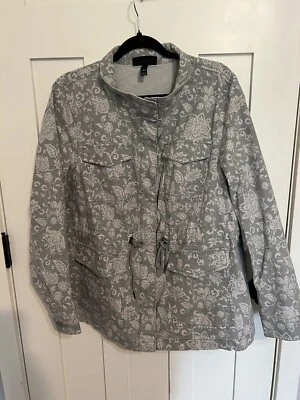 Lane Bryant Cotton Stretch Utility Jacket Zip Up Pockets Gray Floral Size 14/16 - Image 1 of 4