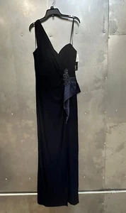 XSCAPE By Joanna Chen Night Gown Dress Womens 8 Navy One Shoulder Embellished - Picture 1 of 9