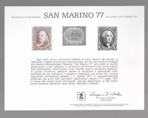 USPS Souvenirkarte - San Marino 77 28. August 1977 - Bild 1 von 2