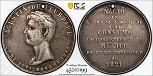 1883 MEXICO AUGUSTIN ITURBIDE SILVER Medals PCGS Holed VF + BRONZE XF Detail - Picture 1 of 6