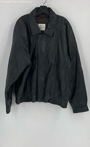 Bill Blass Mens Black Leather Long Sleeve Pockets Full Zip Bomber Jacket Size XL