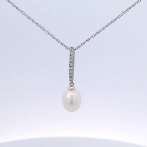 Argento Sterling 8mm Acque Dolci Coltivata Bianco Perla Zaffiro Ciondolo Collana - Foto 1 di 4