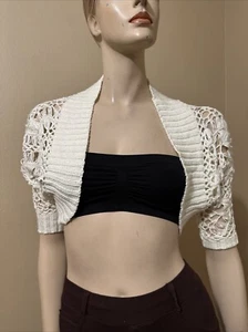 Women’s White Acrylic Casual Stretch Slim Network Knitted Sheer Size S/M Jacket - Picture 1 of 20