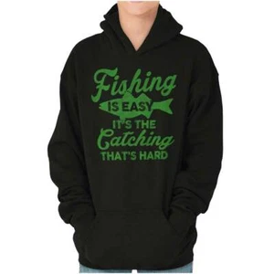 Fishing Is Easy Catching Hard Part Fisherman Youth Hooded Sweatshirt Boy or Girl - Picture 1 of 9
