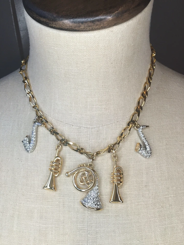 Leritz Vintage Necklace 5 Brass Instruments Saxophone Trumpet French Horn Spain - Image 1 of 4
