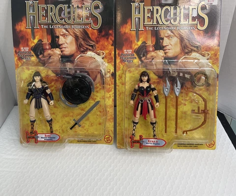 2 Xena Action figures, Xena and Xena ll Hercules, Toy Biz 1996 Cover