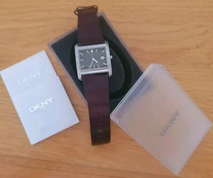 Mens/unisex DKNY Watch Square Faced Brown Leather Adjustable Strap - Picture 1 of 8