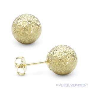 14kt Gelb- oder Weißgold Ohrstecker 14k 14 kt diamantgeschliffene Kugelstecker - Bild 1 von 3