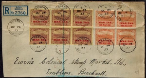 Copertina registrata Dominica 1933 emissioni fiscali di guerra con SG 58x6 e SG 59x4 - Foto 1 di 2