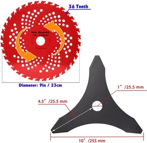 9"x36 Teeth Carbide Tipped Blades & 10"x3 Teeth Carbon Steel Brush Cutter Blades - Picture 1 of 8