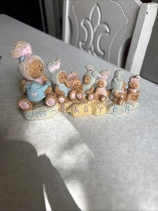 Peluches vintage apreciados? Feliz Oso de Pascua Familia Conejo de Pascua Conjunto Primavera - Imagen 1 de 7