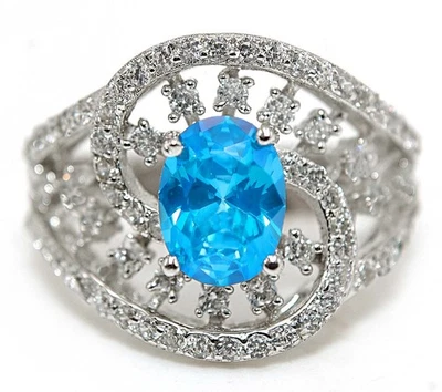 Anillo de plata esterlina 925 con topacio azul y topacio de 3 quilates talla 6   Foto 1 de 3